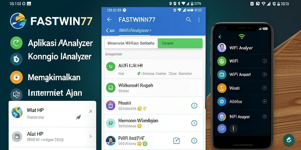 Antarmuka aplikasi FASTWIN77 menampilkan analisis jaringan WiFi secara real-time.