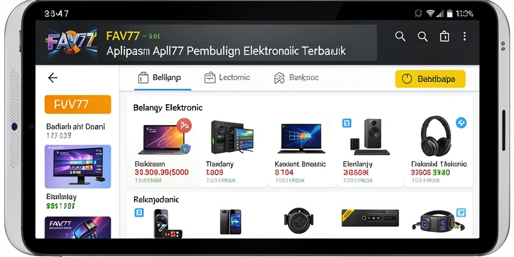 Screenshot antarmuka FAV77 menampilkan opsi produk Elektronik yang beragam.
