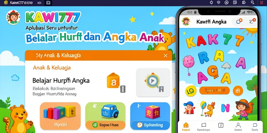 Antarmuka menarik KAWI777 untuk belajar huruf dan angka.