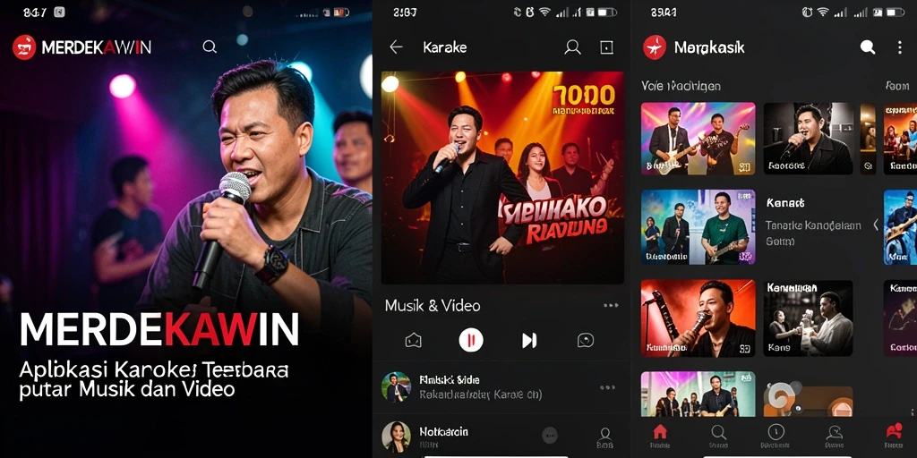 Antarmuka aplikasi MERDEKAWIN yang intuitif dan menarik untuk Karaoke.