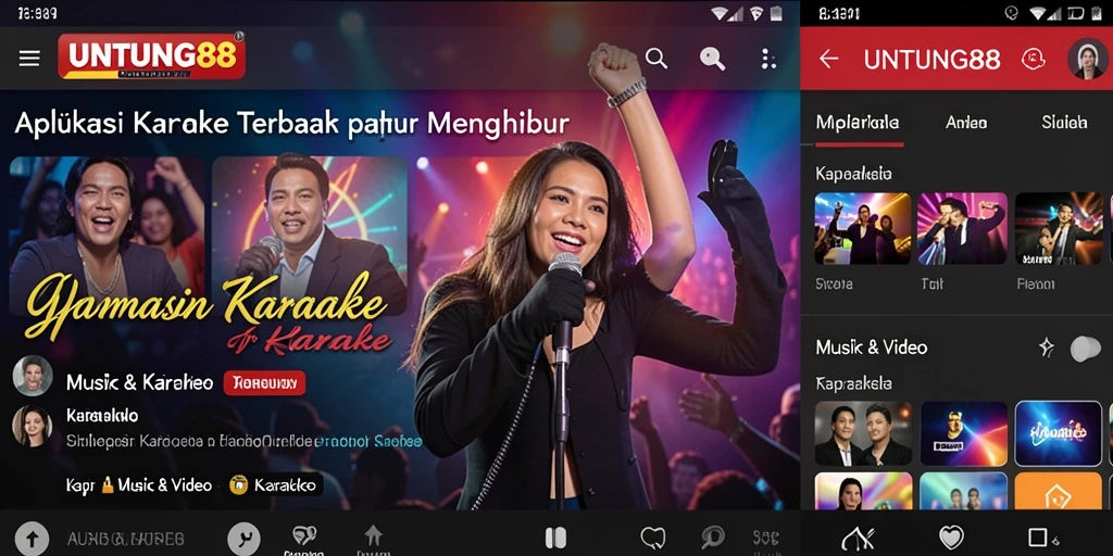 Tampilan antarmuka UNTUNG88 saat bernyanyi Karaoke dengan lirik lagu.